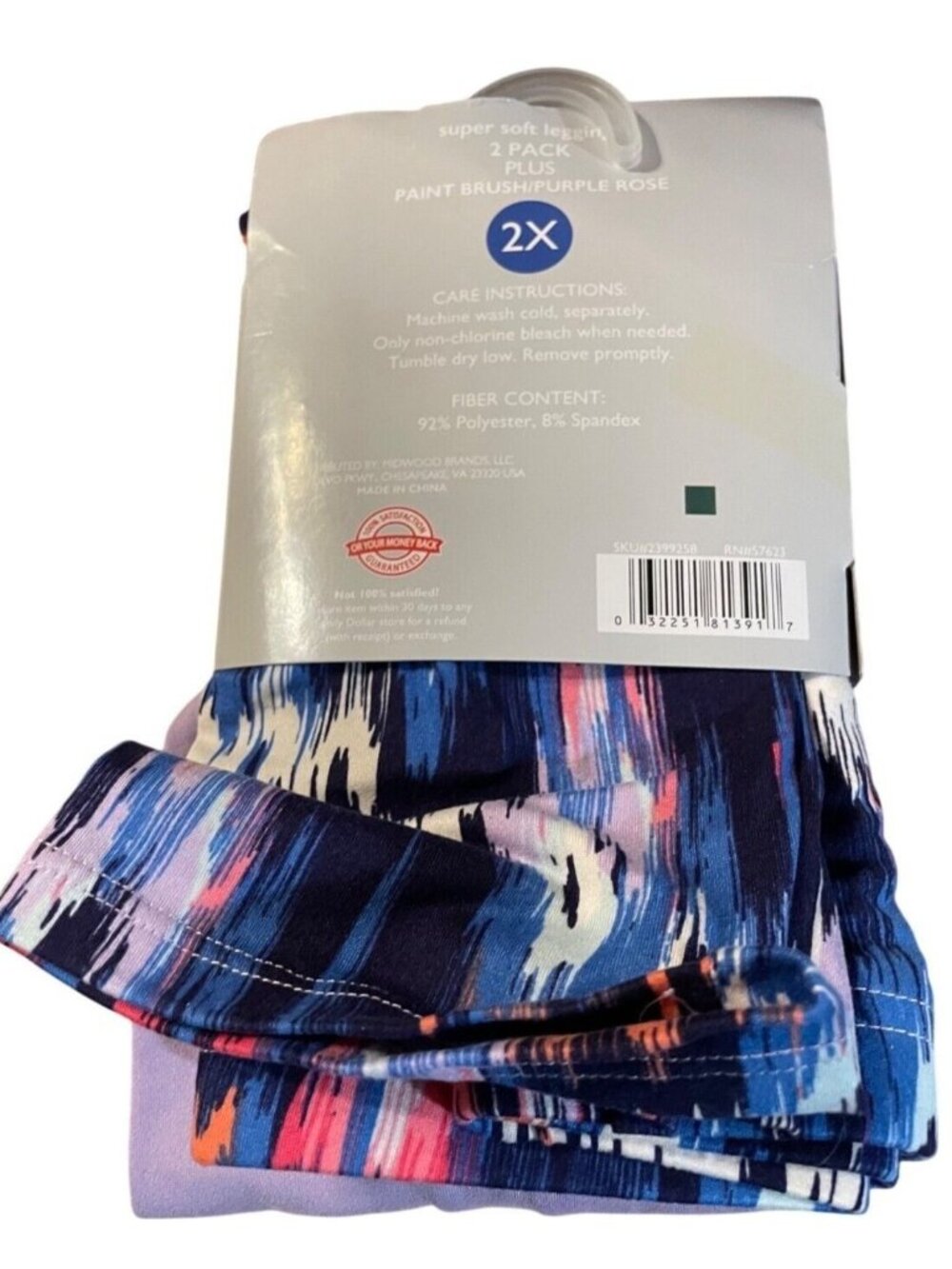 Womens Just Be Super Soft Leggings 2X 2Prs Pack Paint Brush/Purple Rose NWT - Picture 2 of 5